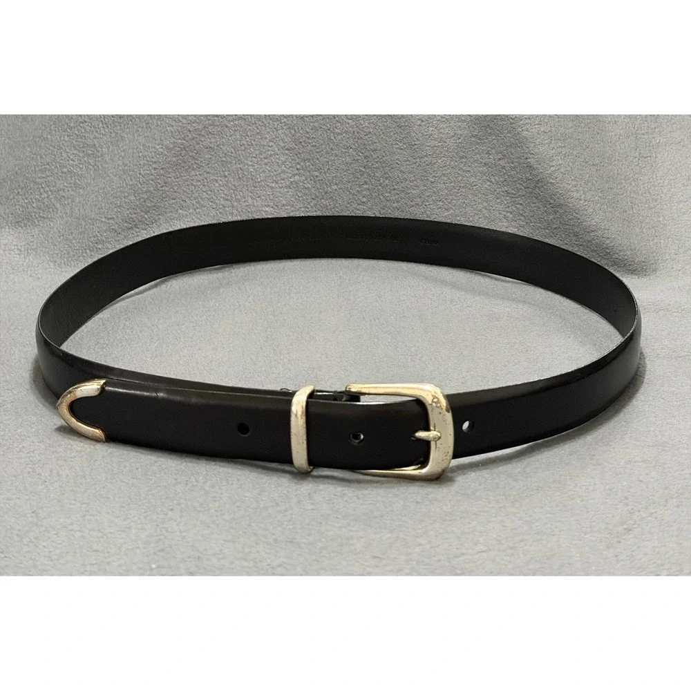 Fossil Mens Black sz 38 Genuine Leather Belt Silver Buckle Metal Tip Western